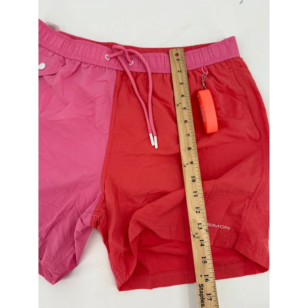 Bensimon Mens Colorblock Swim Trunks Pink Red Mesh Lined Size XL